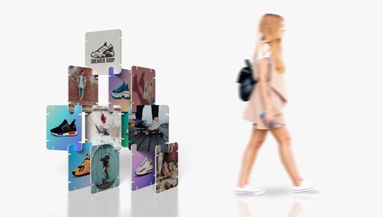 Display modular multiuso de piezas encajables de polipropileno para publicidad personalizada 