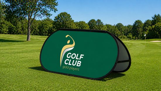 Clickprinting. Impresión de display Expositor Golf-banner Premium de tela sublimada para suelo para campañas de publicidad exterior. Comprar a precios baratos online